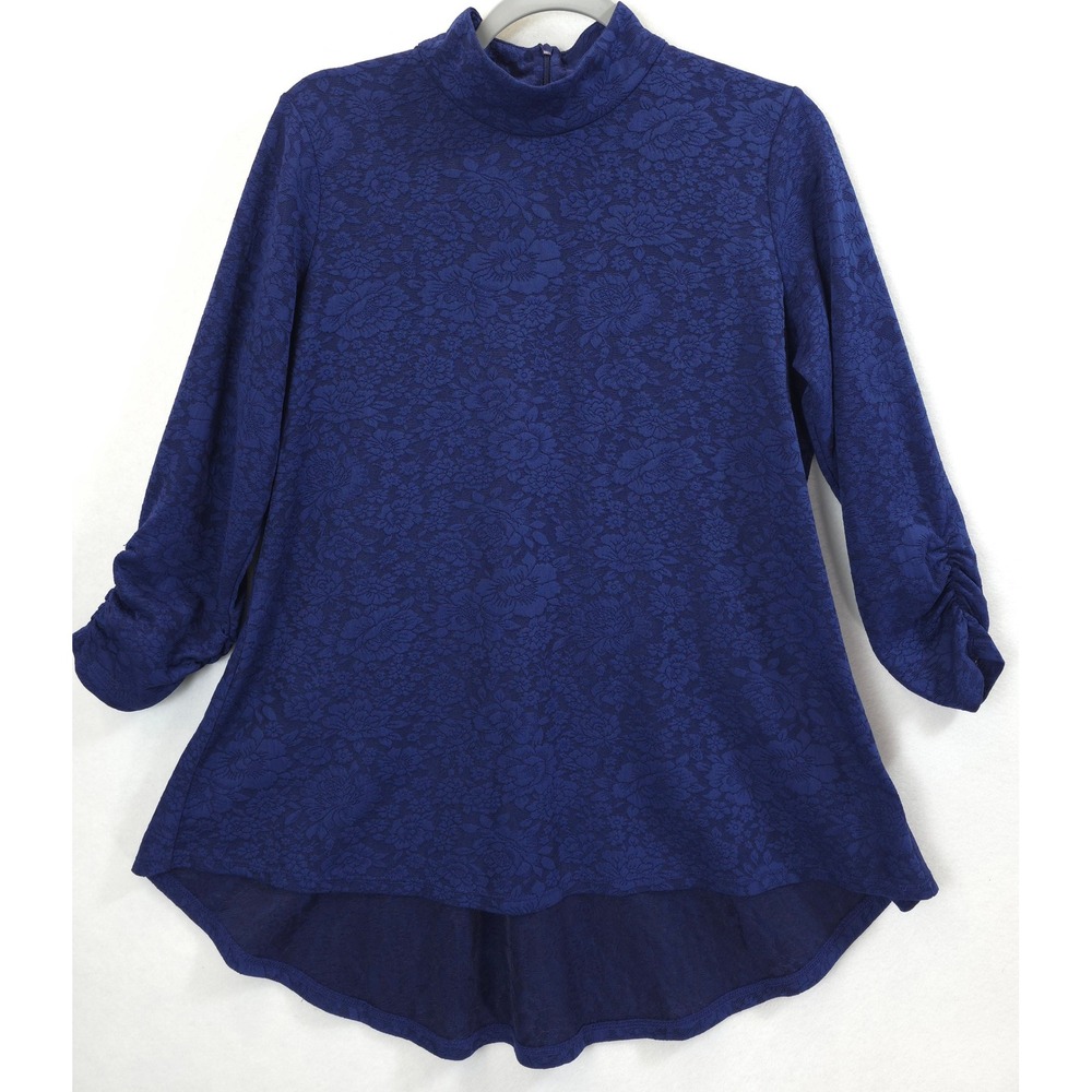 Susan Graver Tunic Mock Neck Floral Jacquard Blue Women M Regencycore Modest